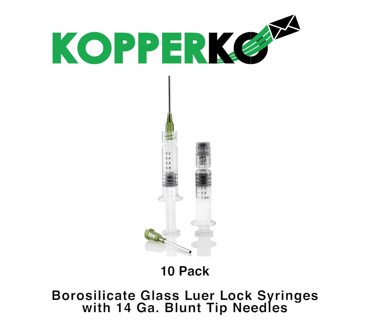 Kopperko 10 Pack Borosilicate Glass Luer Lock Syringes - Non
